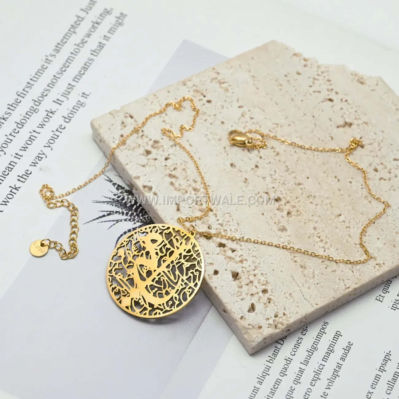 Stainless Steel Arabic Calligraphy Cutout Pendant Necklace