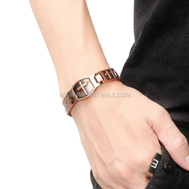 Retro Copper Cross Magnetic Bangle Bracelet