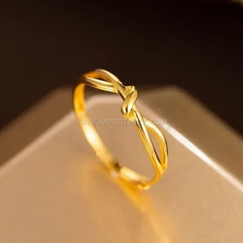 Twisted Knot 18K Gold Plated Titanium Steel Band Ring