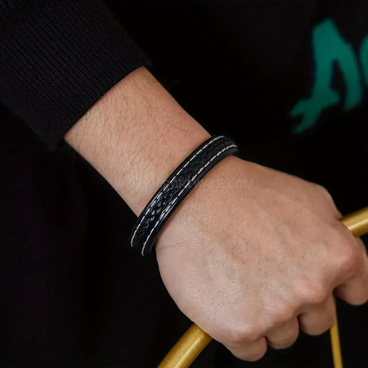 Classic Woven Faux Leather Wrap Bracelet with Alloy Clasp Fastening