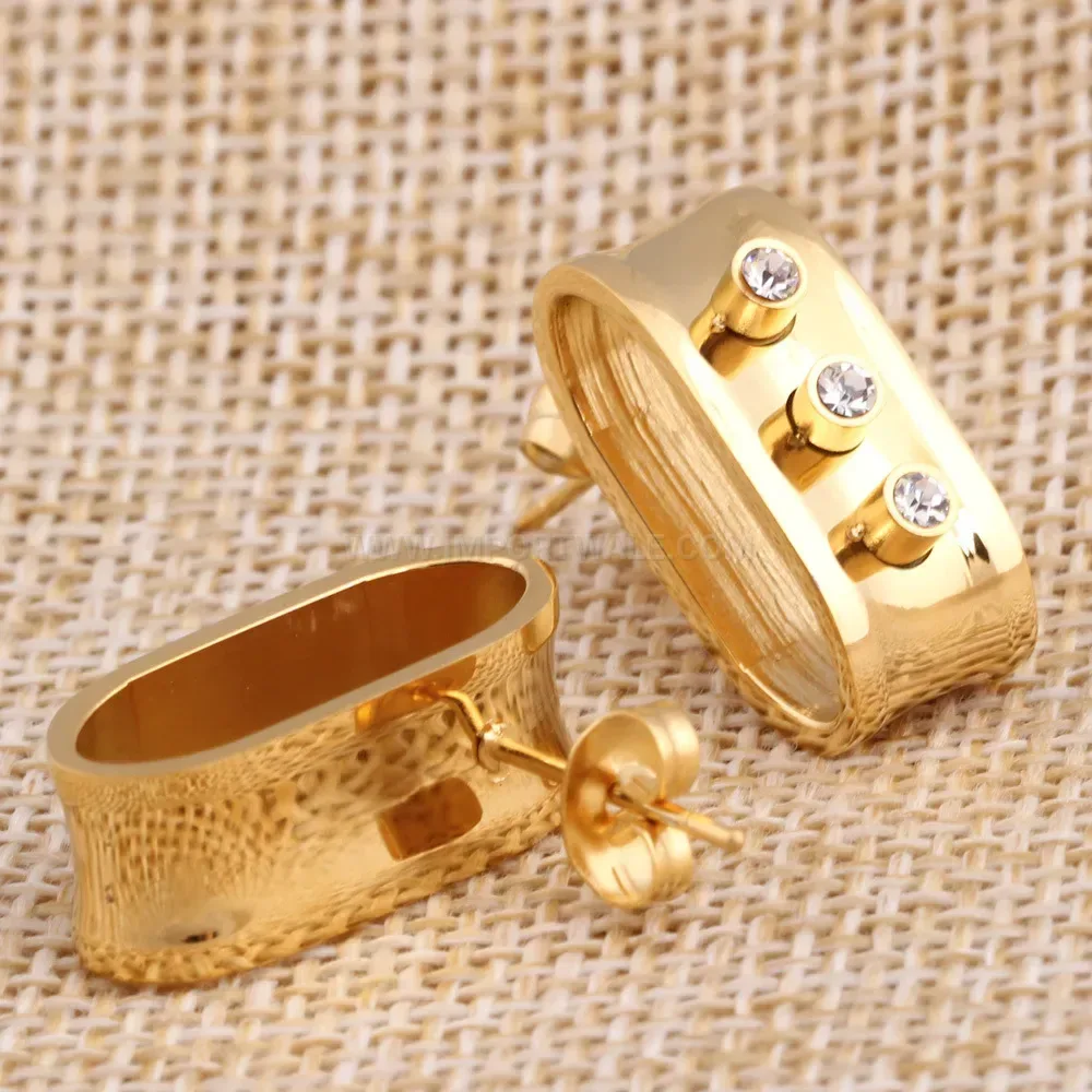 Trendy 18K Gold Plated Belt Buckle Rhinestone Stainless Steel Stud Earrings