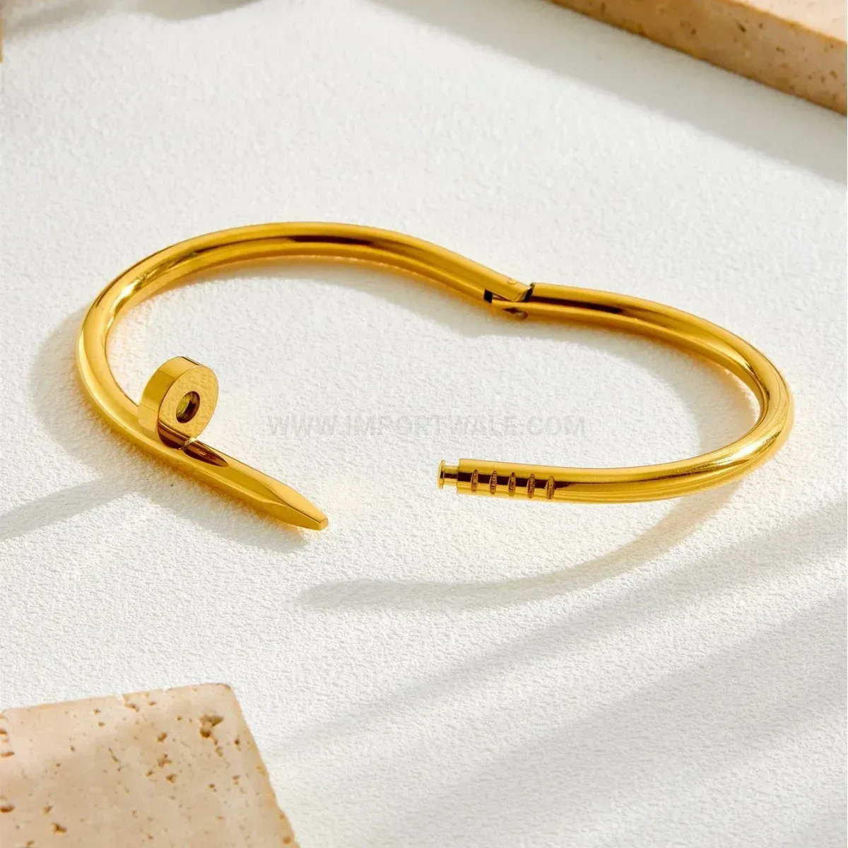 Classic Sleek Plated Titanium Steel Nail Bangle Bracelet