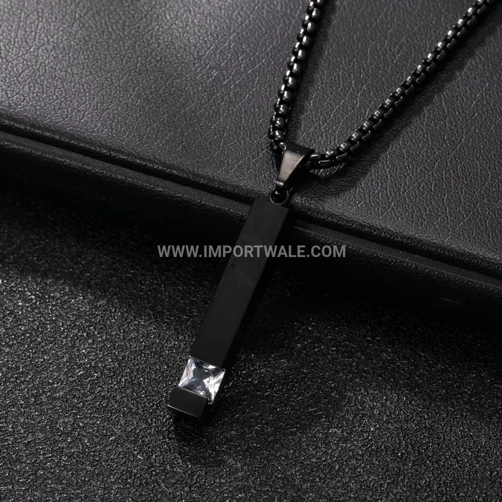 Geometric Stainless Steel Pendant Necklace Inlaid with Zirconia Accent