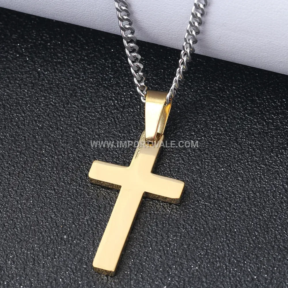 Minimalist Stainless Steel Tri-Tone Cross Pendant Chain Necklace