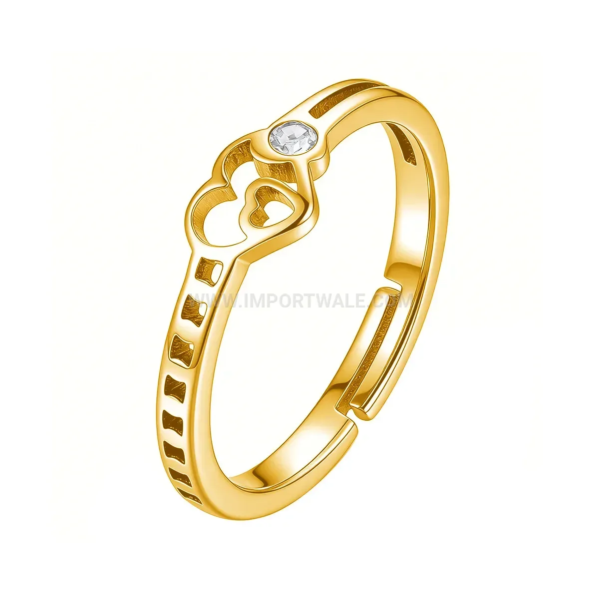 Gold Plated Cutout Heart Crystal Stainless Steel Ring