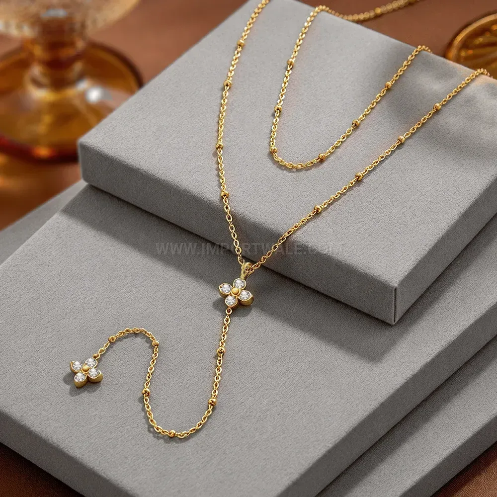 Premium Sparkling Four-Leaf Clover Rhinestone Stainless Steel Jewelry Set