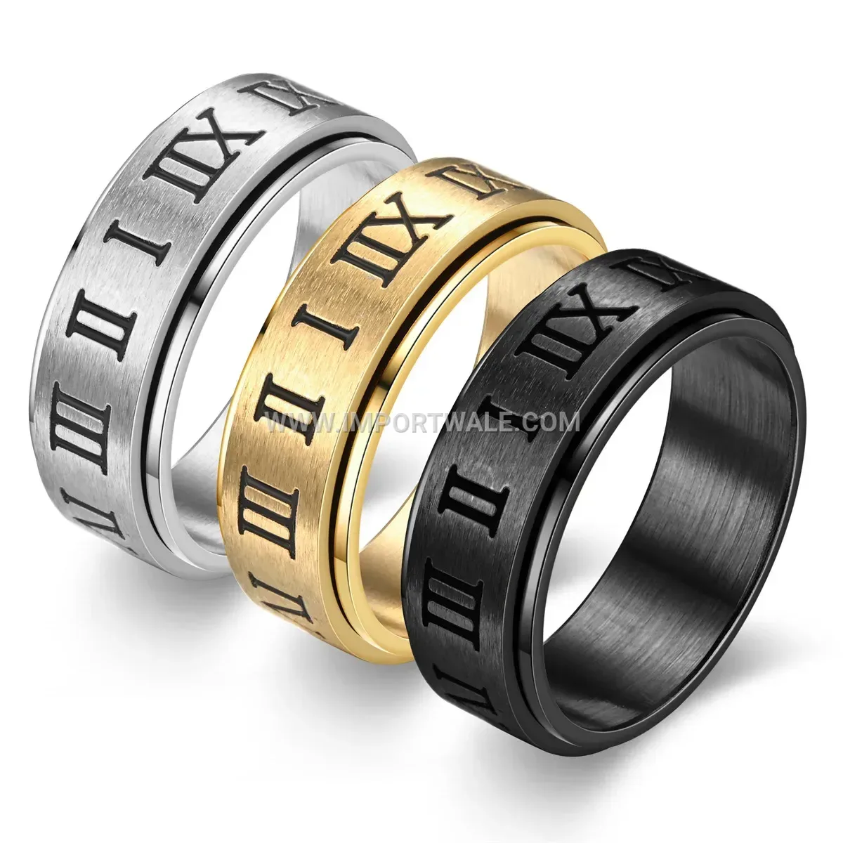Spinning Roman Numeral Stainless Steel Ring