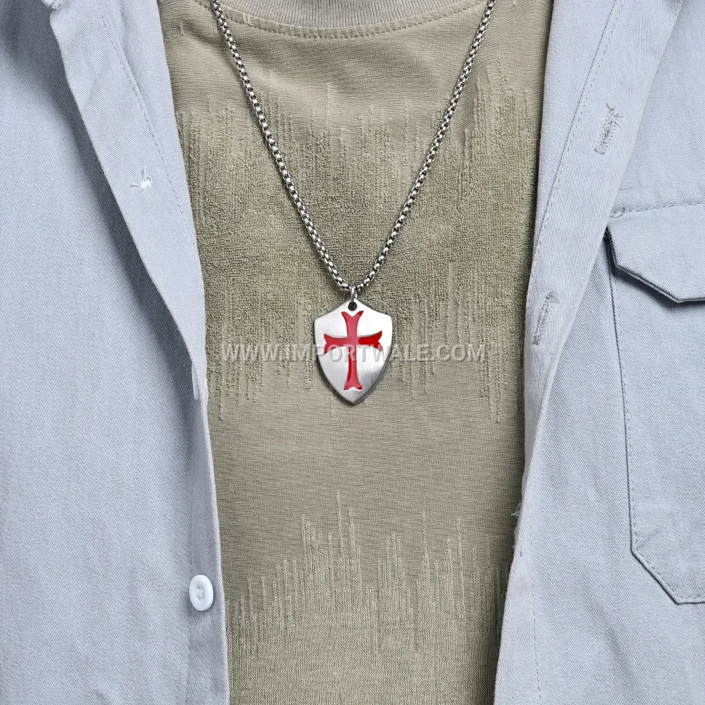 Retro Military Shield Stainless Steel Pendant Necklace for Men