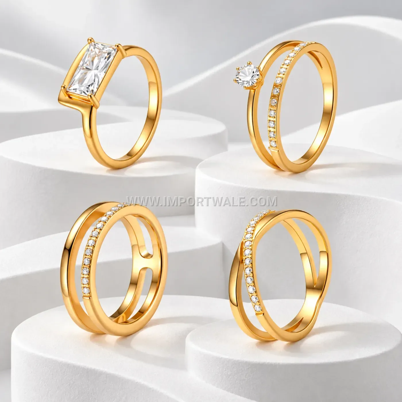 Geometric Cubic Zirconia Stackable Stainless Steel Ring Set