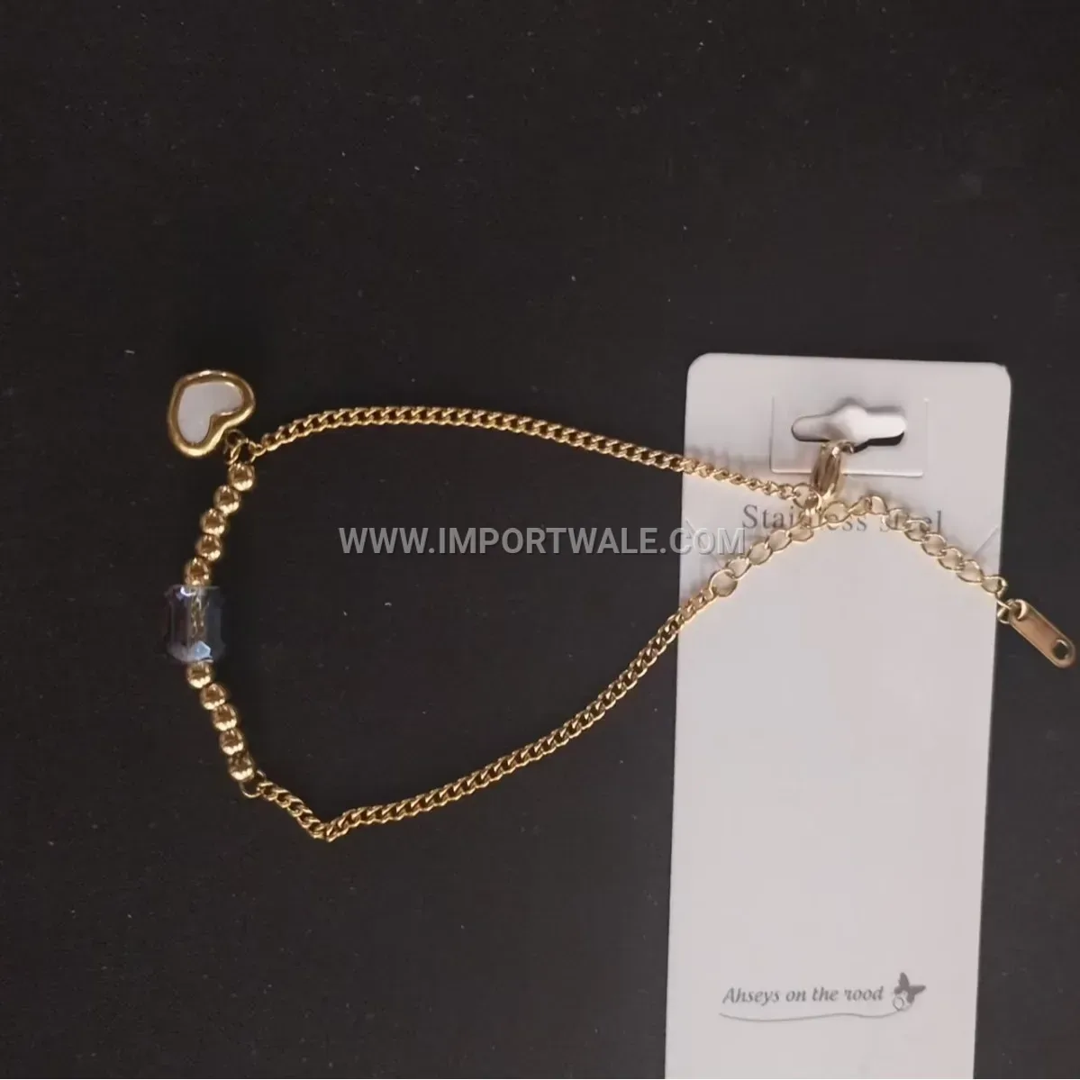 Pearl Accent Stainless Steel Heart Charm Anklet