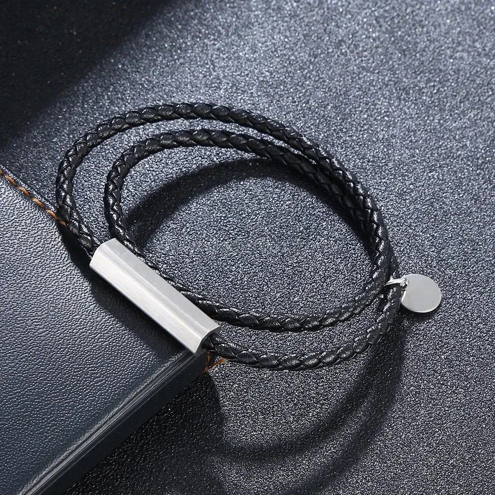 Double Layer Leather Wrap Bracelet with Stainless Steel Magnetic Clasp