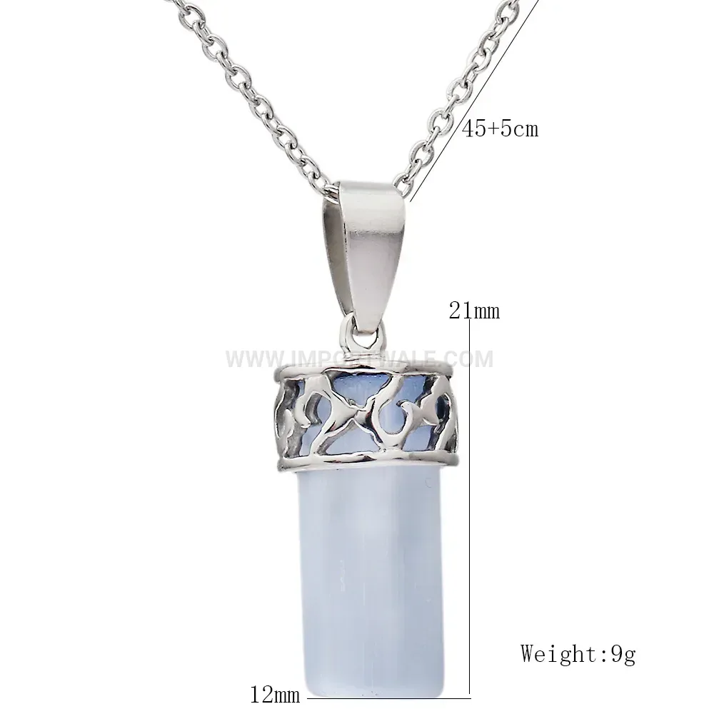 Vintage Candle Shape Crystal Studded Stainless Steel Necklace