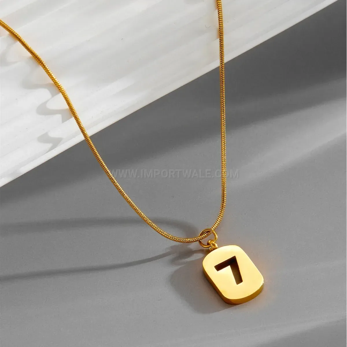 Elegant Gold Titanium Steel Snake Chain Lucky Seven Pendant Necklace
