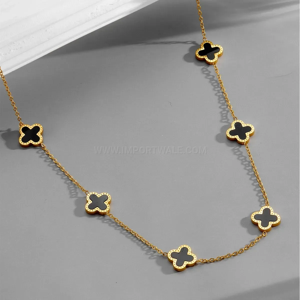 Bold Gold Titanium Steel Multi Clover Layered Chain Necklace