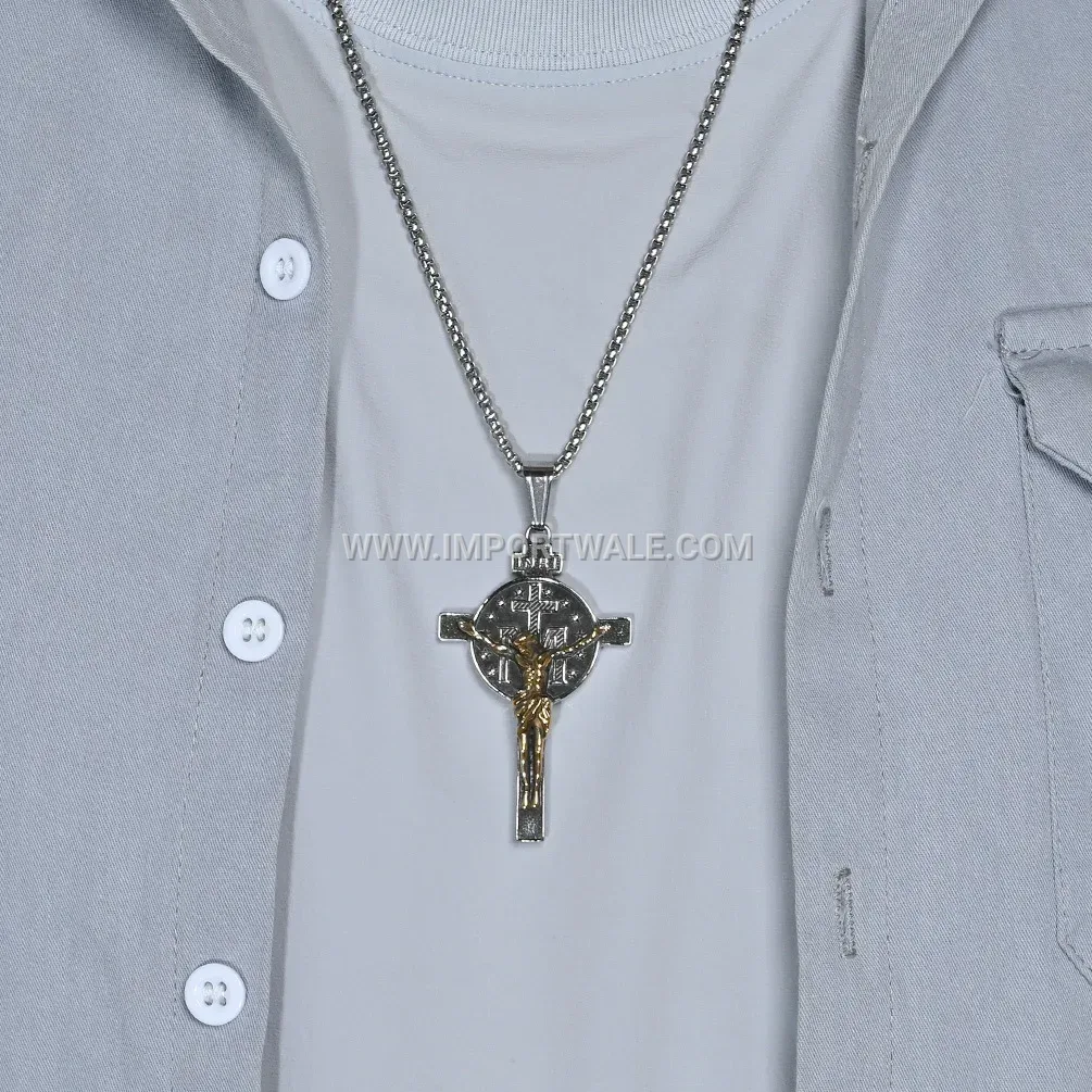 Vintage Portrait Cross Stainless Steel Pendant Necklace for Men