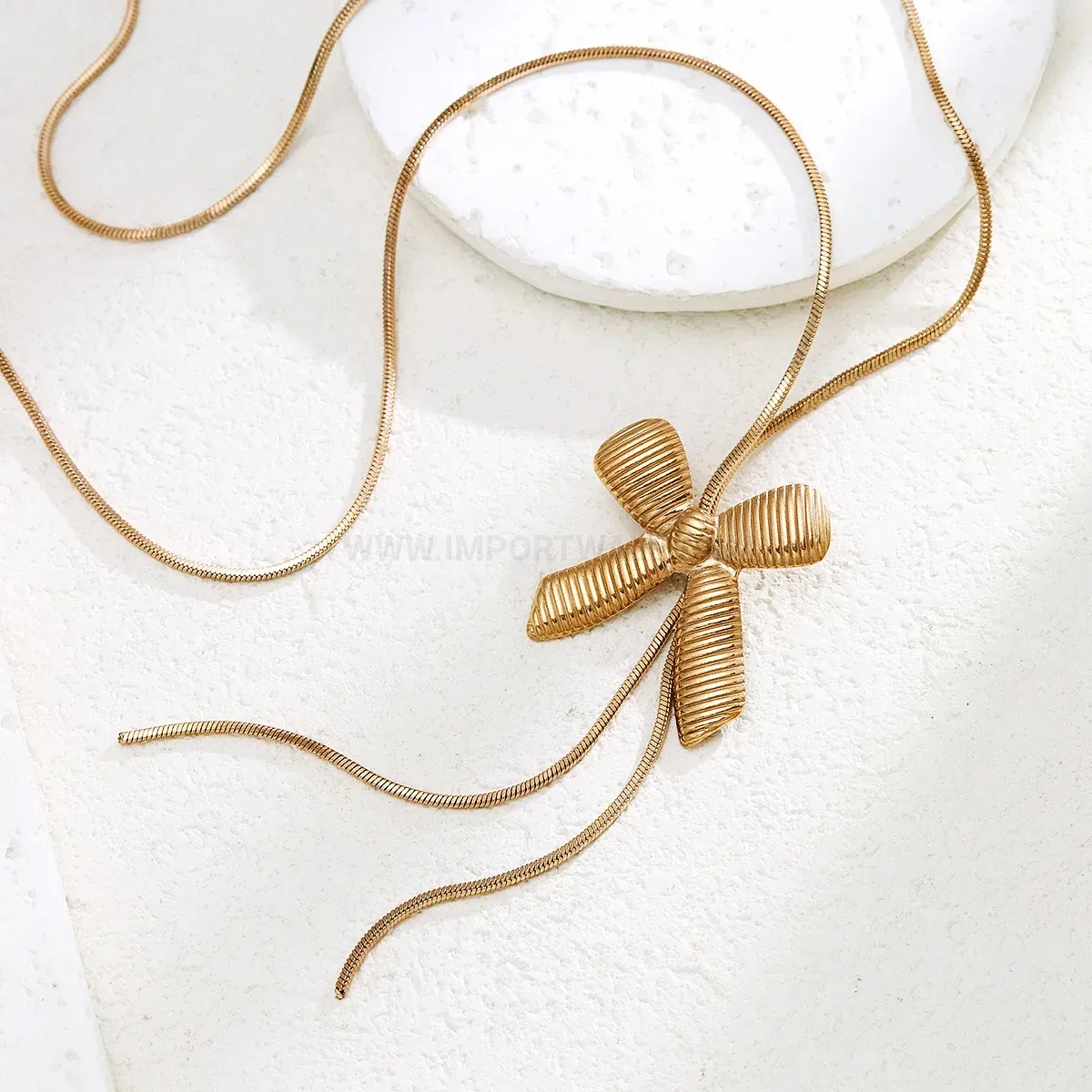 Rose Gold Bow Pendant Stainless Steel Necklace
