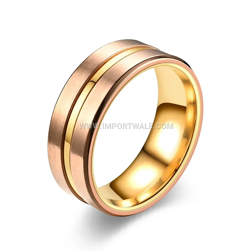 Gold Plated Stainless Steel Grooved Ring with Vibrant Colored Band
