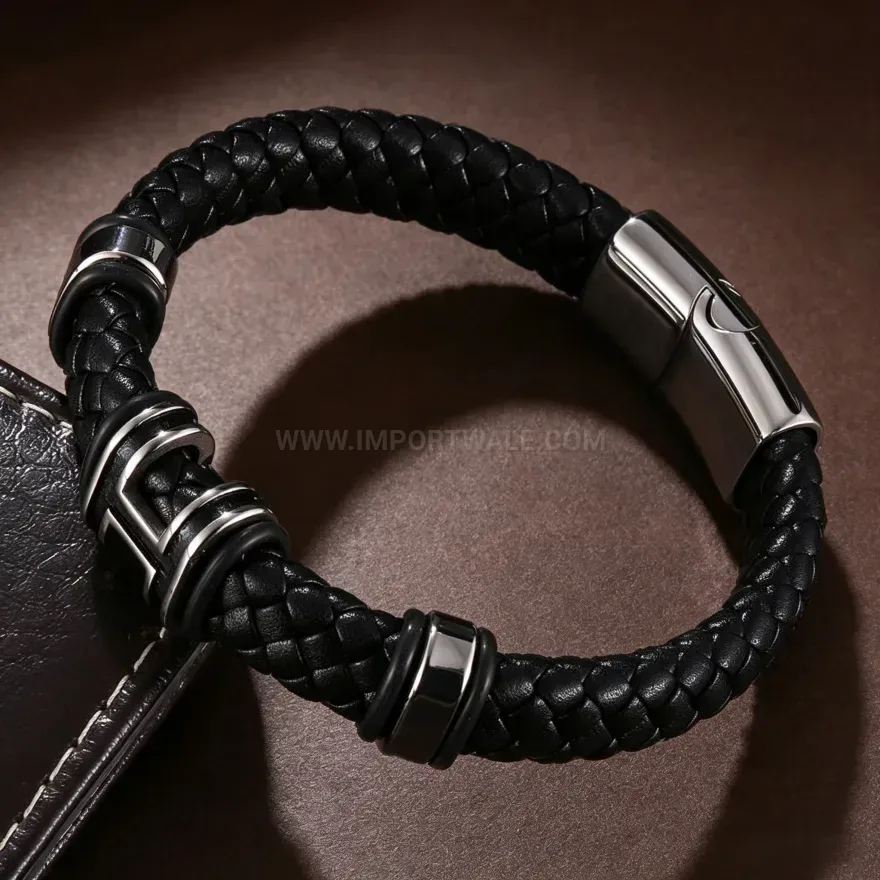 Designer Handmade Braided PU Leather Crossover Charm Bracelet With Alloy Clasp