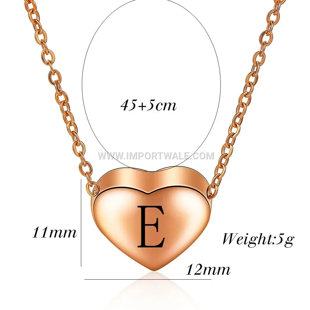 Rose Gold Stainless Steel Heart Initial Pendant Necklace