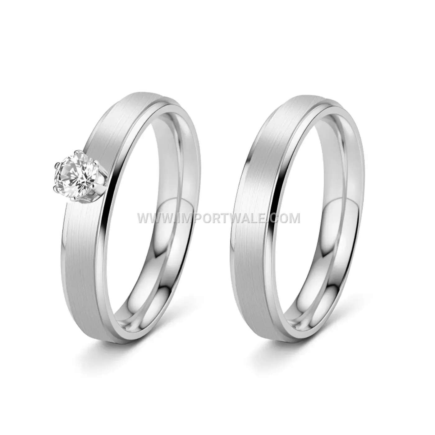 Four-Prong Zircon Stainless Steel Couple Ring