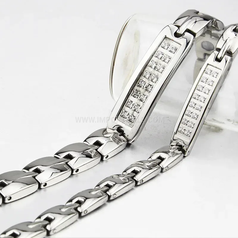 Chic Titanium Steel Rhinestone Embedded Bio Magnetic Bracelet