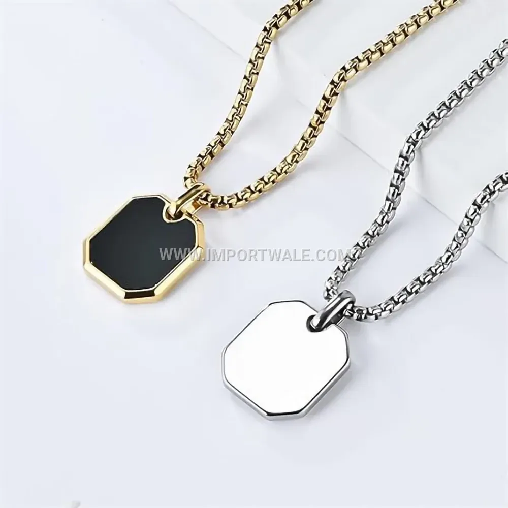Stainless Steel Square Resin Pendant Link Chain Sweater Necklace