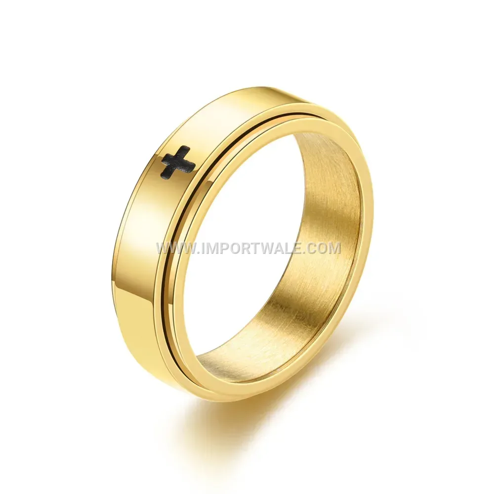 Rotatable Cross Motif Etched Stainless Steel Band Ring