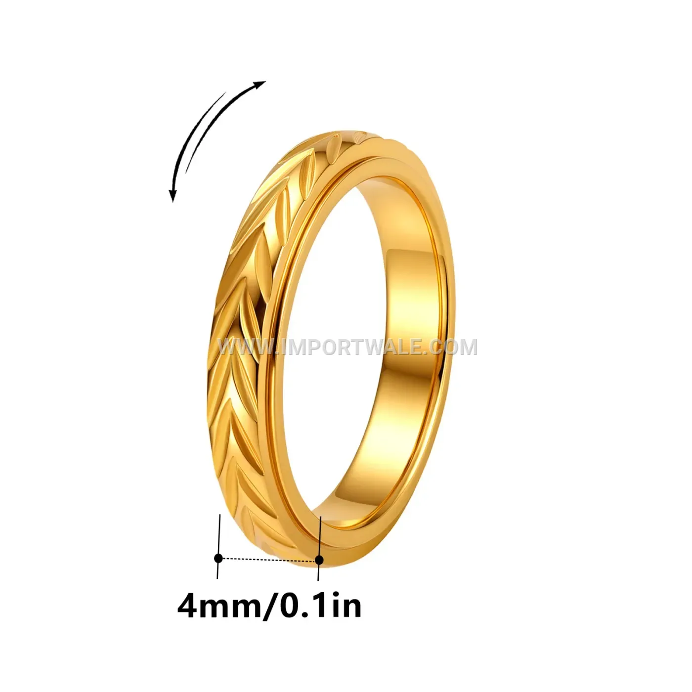 Engraved Wheat Motif Stainless Steel Spinner Ring