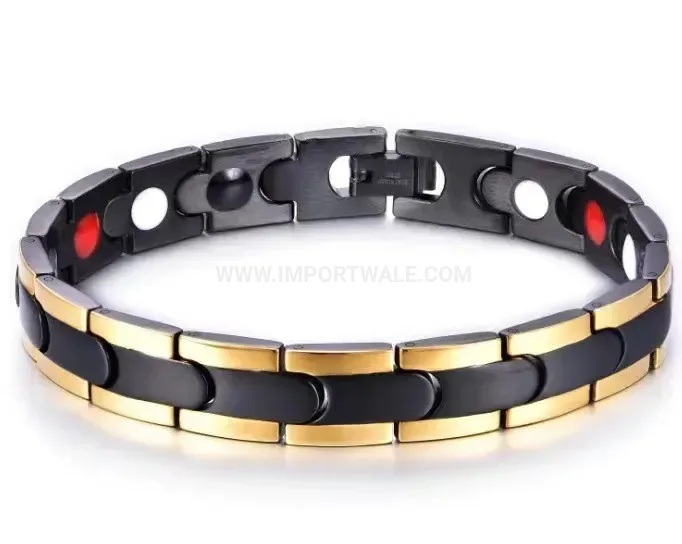 Designer Men's Wide Titanium Steel Bio Magnetic Link Bracelet