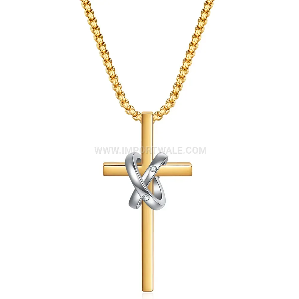 Stainless Steel Interlocking Ring Cross Pendant Necklace