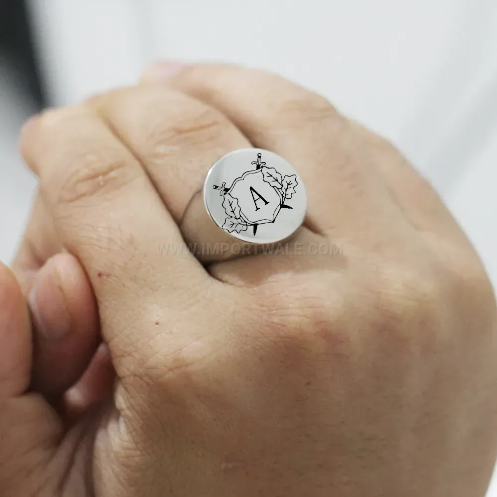 Chic Laser Engraved Initial Letter Stainless Steel Signet Ring