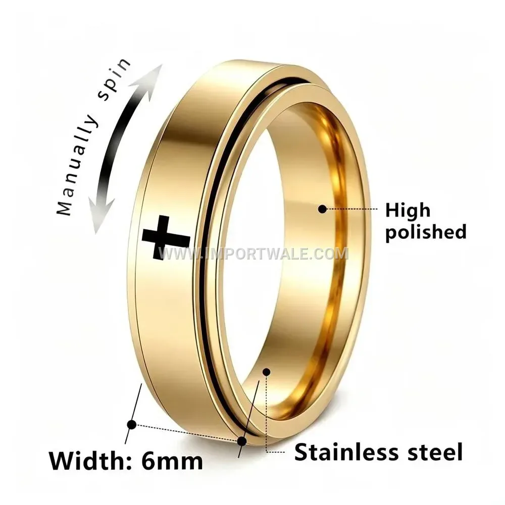 Spinning Cross Band Ring in Stainless Steel