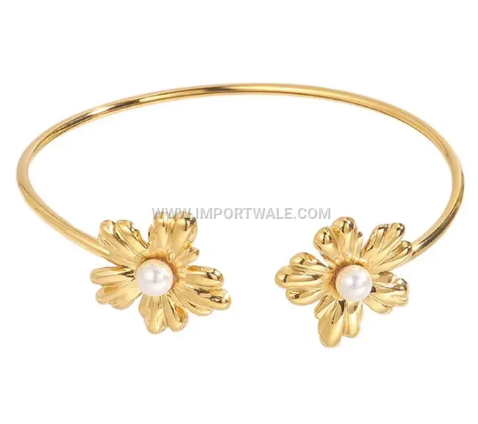 18K Gold Plated Stainless Steel Floral Pearl Bracelet