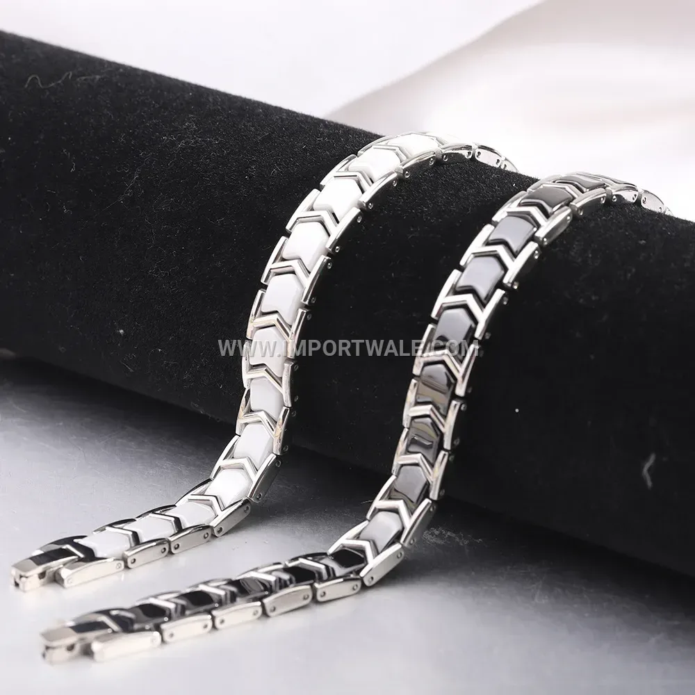 Contemporary Stainless Steel Ceramic Spliced Link Bracelet
