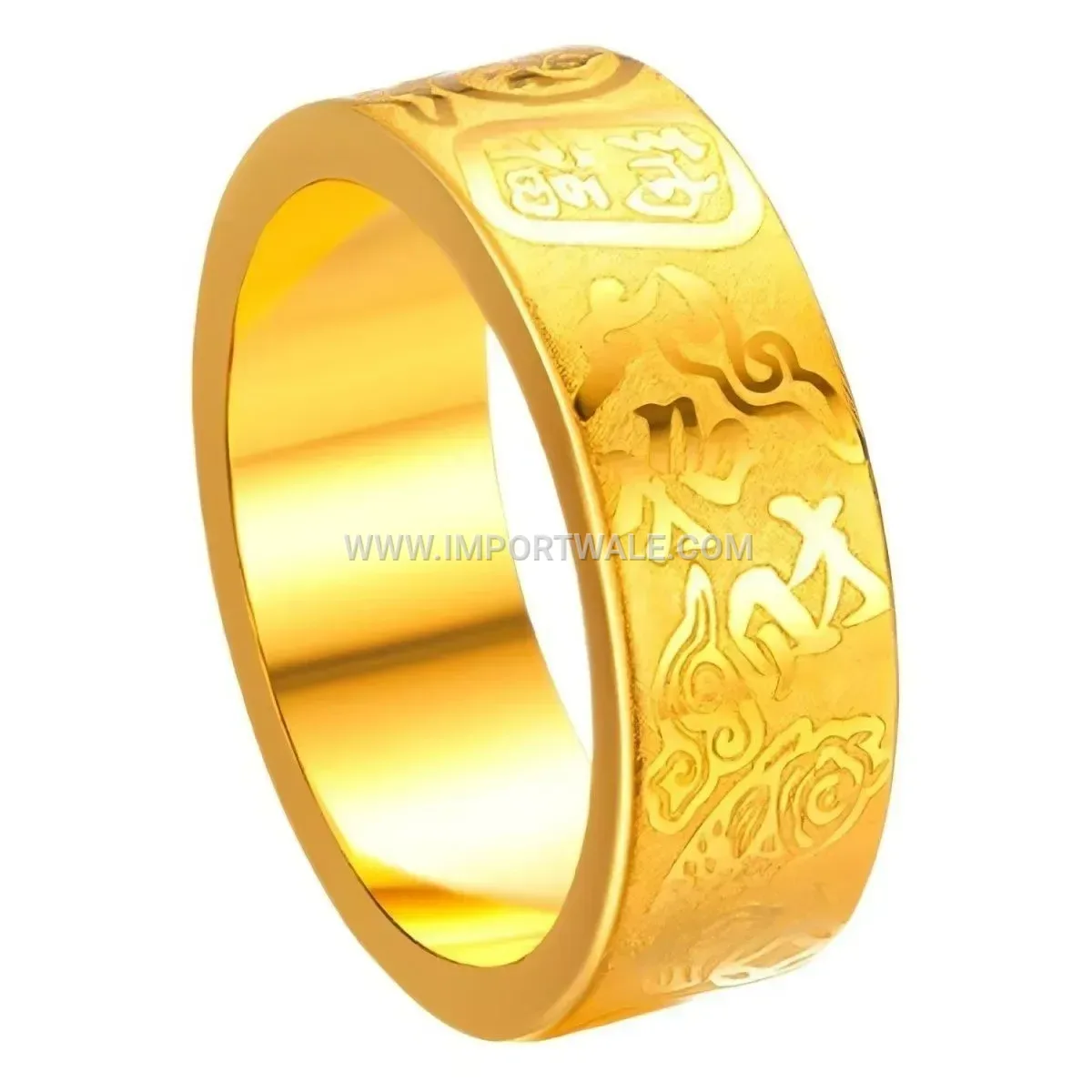 Vintage Wide Stainless Steel Character Band Ring