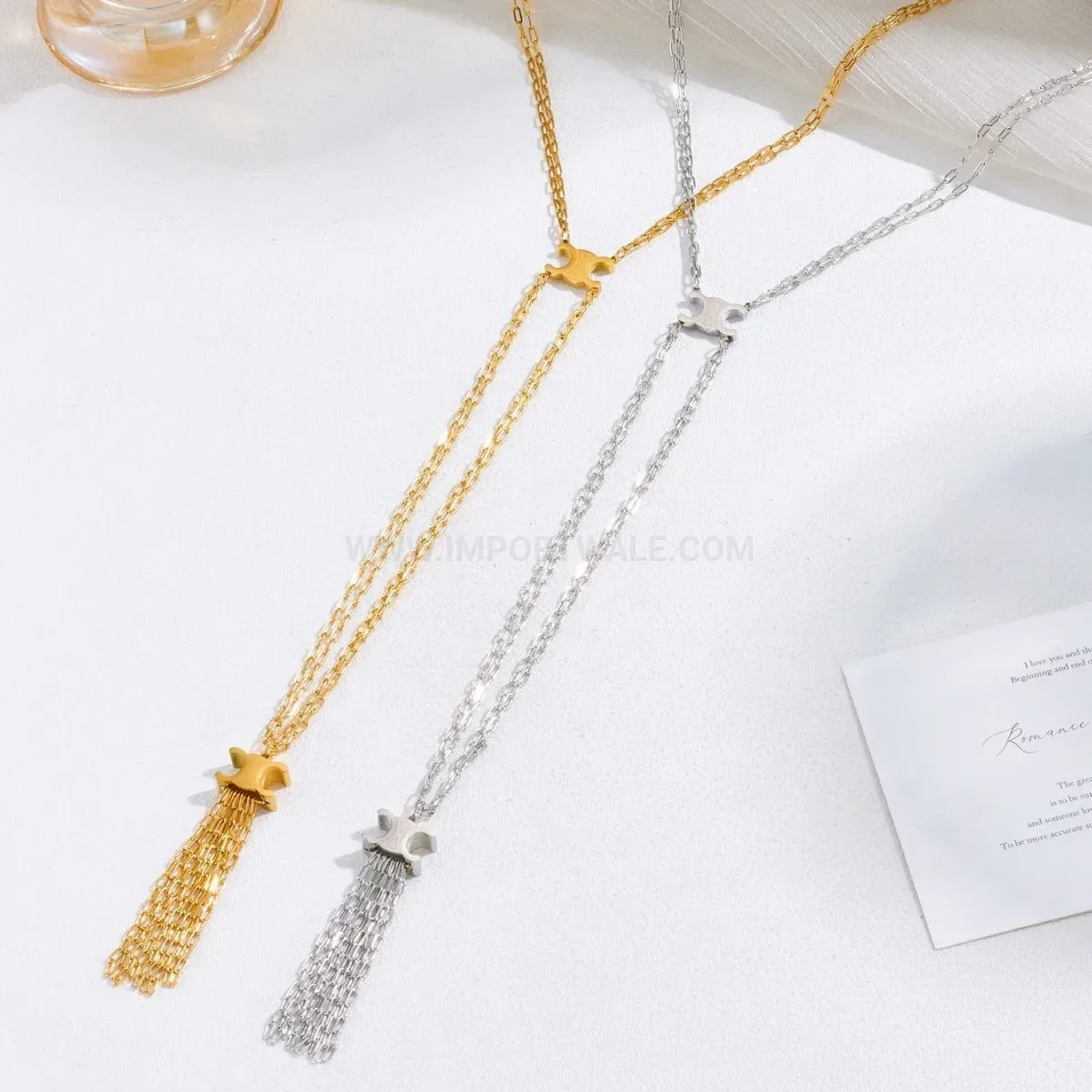 Chic Tassel X Shaped Pendant Titanium Steel Long Sweater Necklace