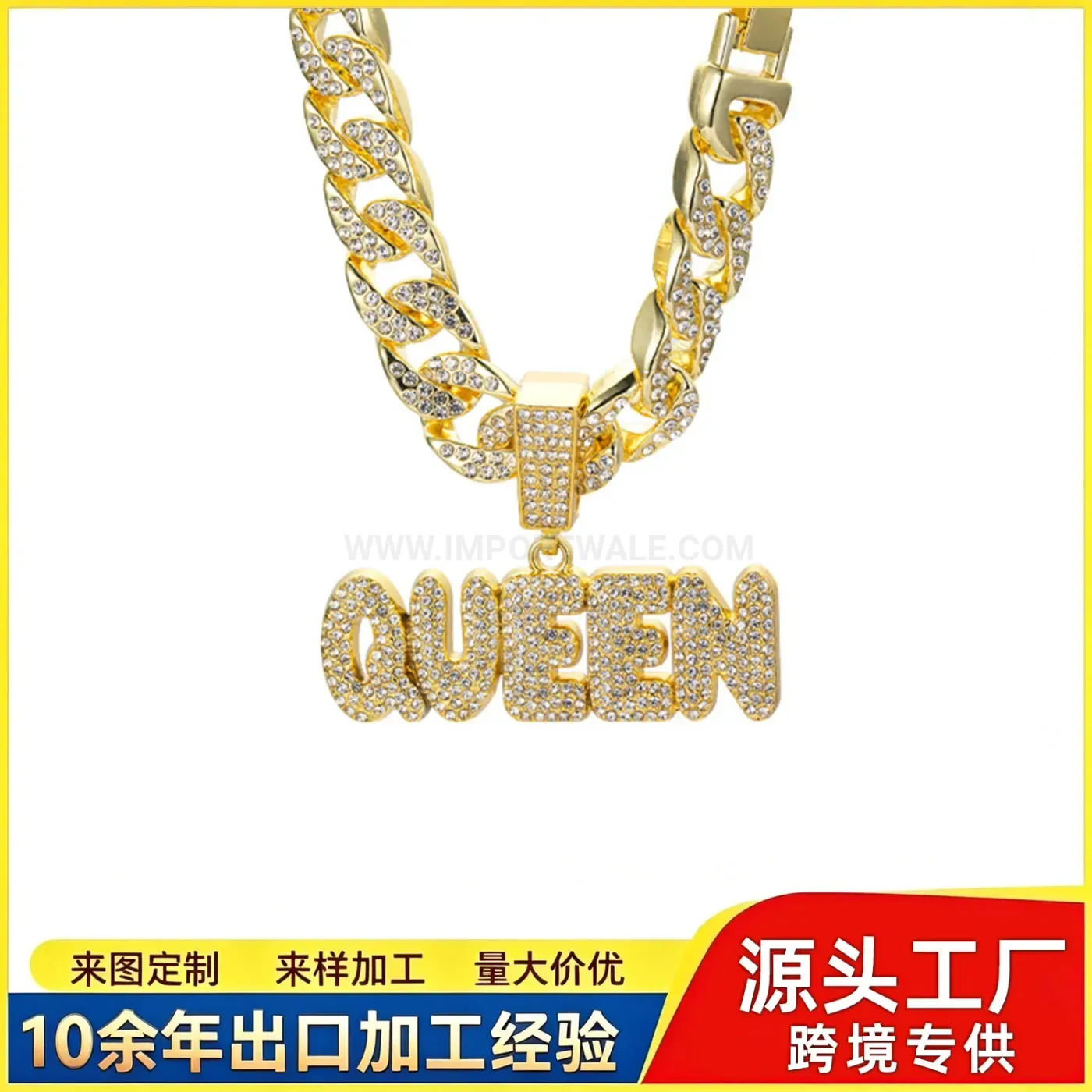 Modern Sparkling Rhinestone Custom Initial Pendant Alloy Hip Hop Jewelry