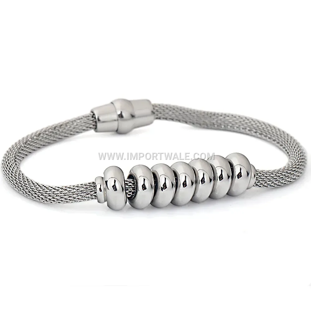 Stainless Steel Cable Wire Bead Bangle Bracelet