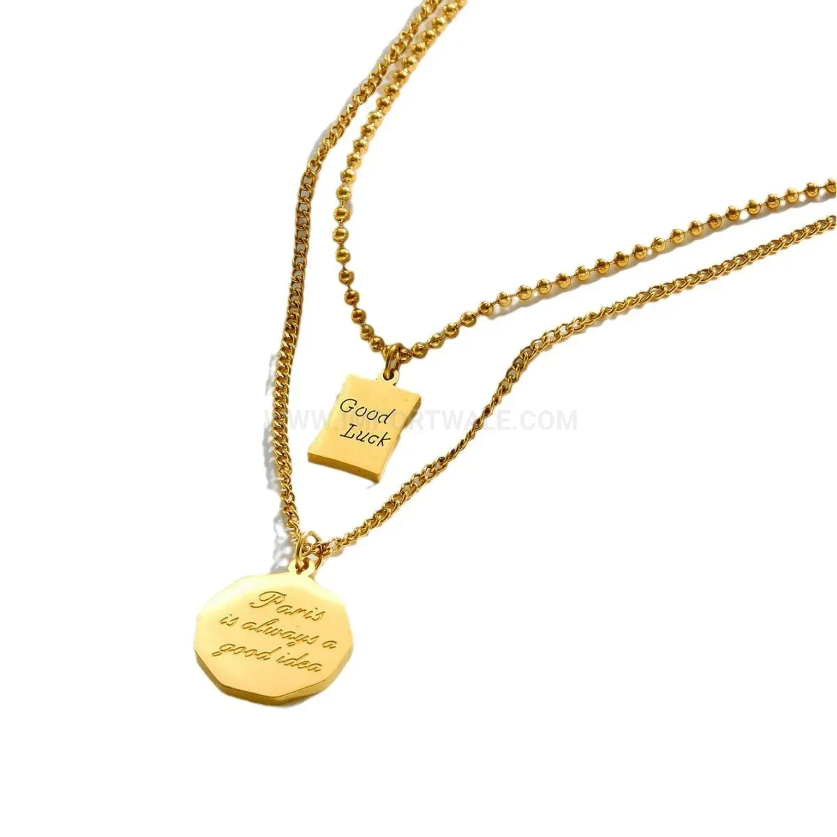 Classic Layered Titanium Steel Square Tag Engraved Pendant Necklace