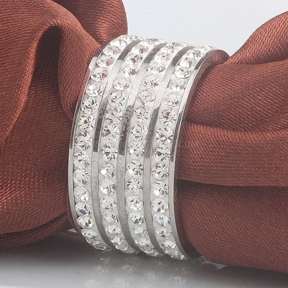 Four Row Rhinestone Stainless Steel Geometric Band Ring