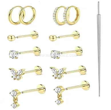 Elegant Stainless Steel Zircon Nose Ring and Lip Piercing Set
