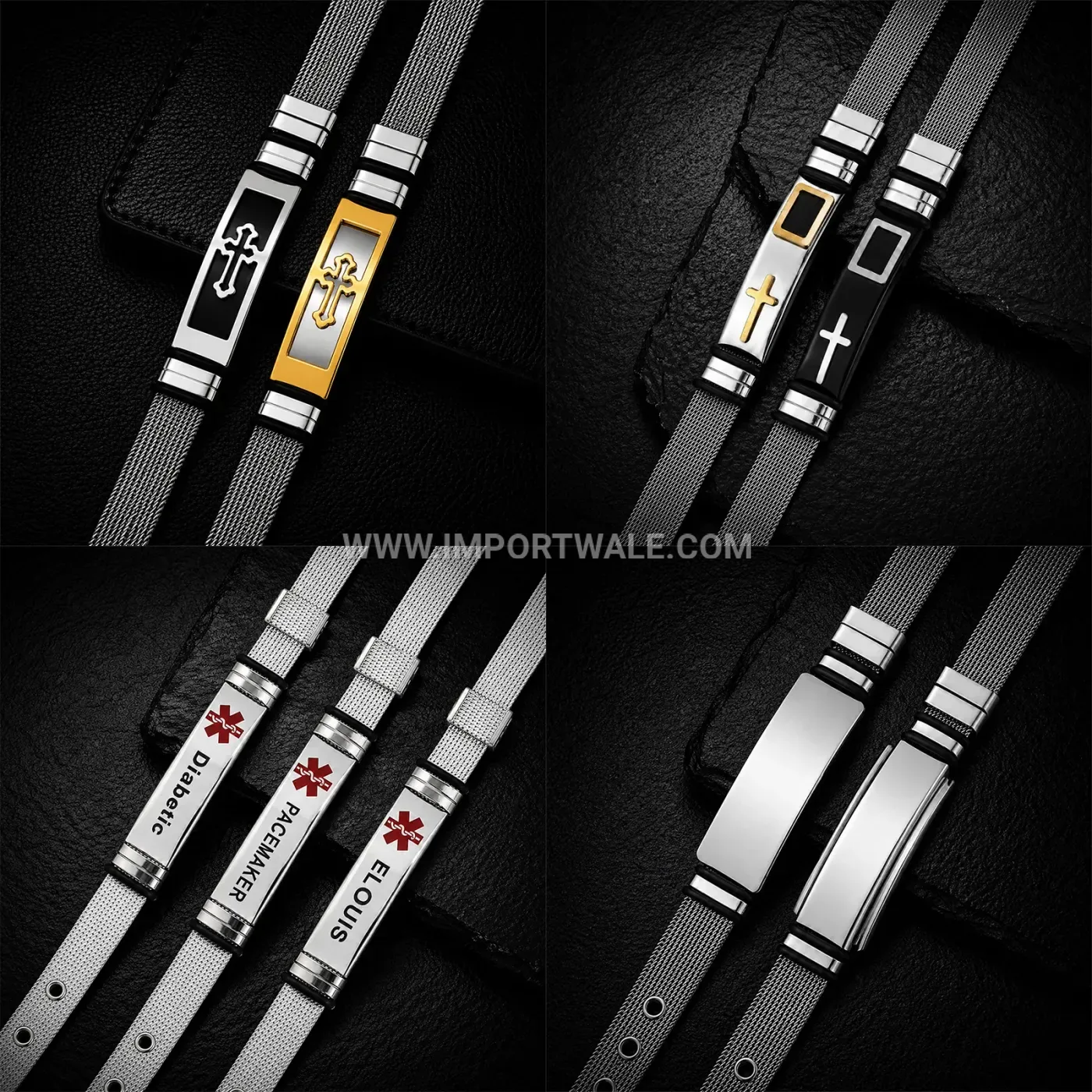 Engravable Stainless Steel Mesh Band Cross Bracelet