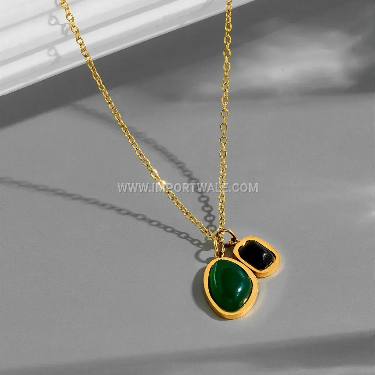 Green Agate Charm Gold Plated Titanium Steel Anklet