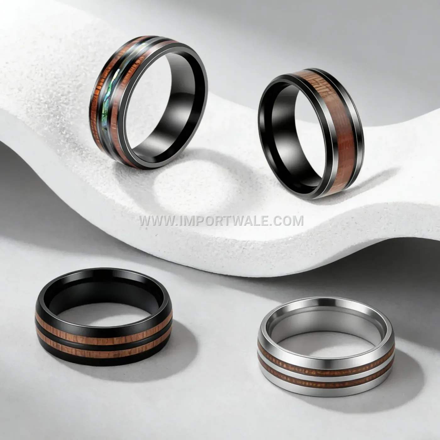 Hawaiian Koa Wood Inlay Stainless Steel Ring