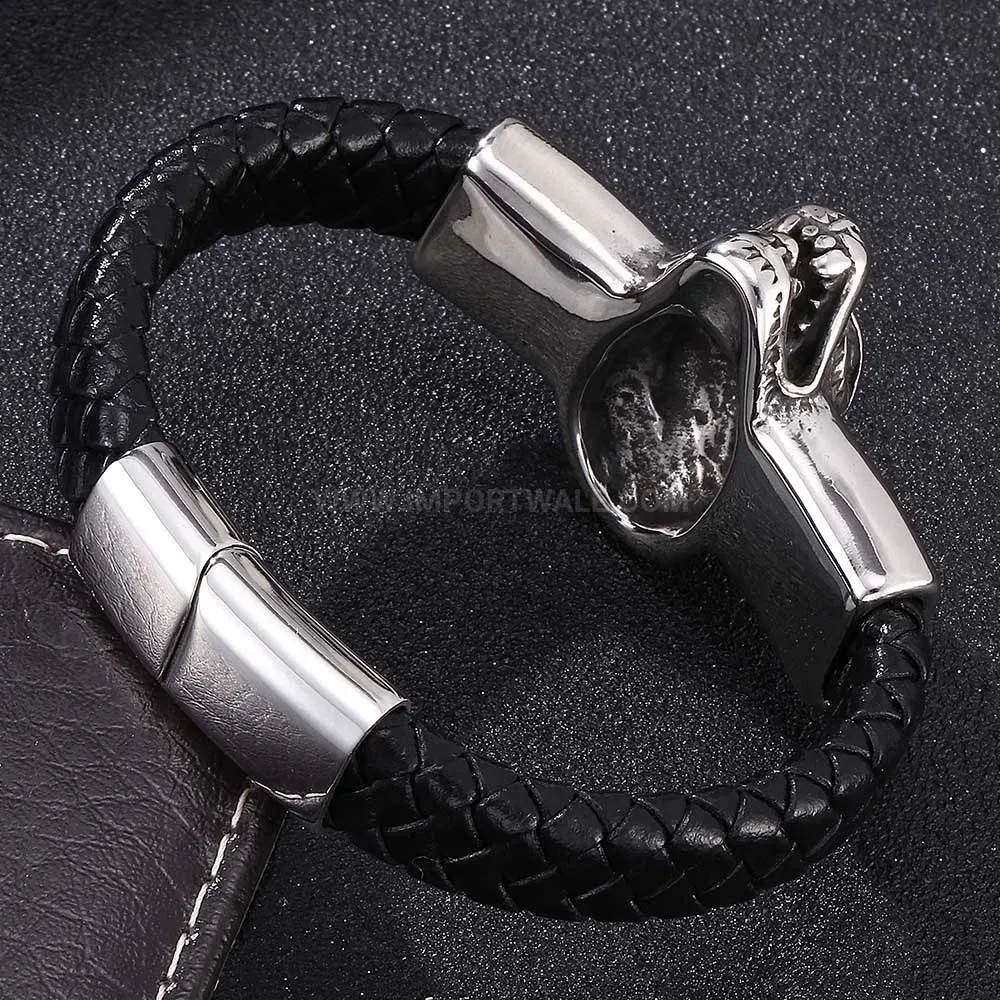 Punk Lion Stainless Steel Braided Leather Magnetic Bracelet