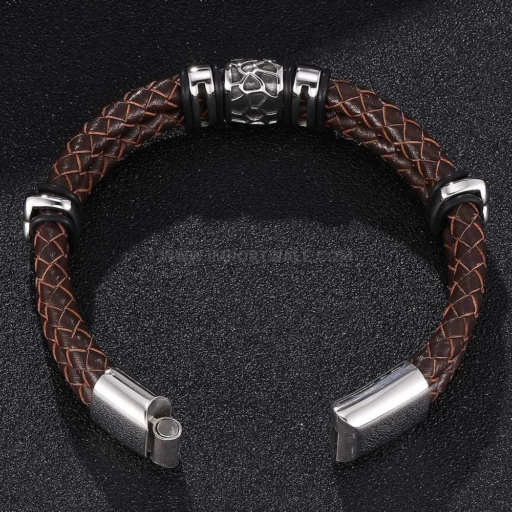 Elegant Braided Brown Genuine Leather Cuff Bracelet With Stainless Steel Clasp