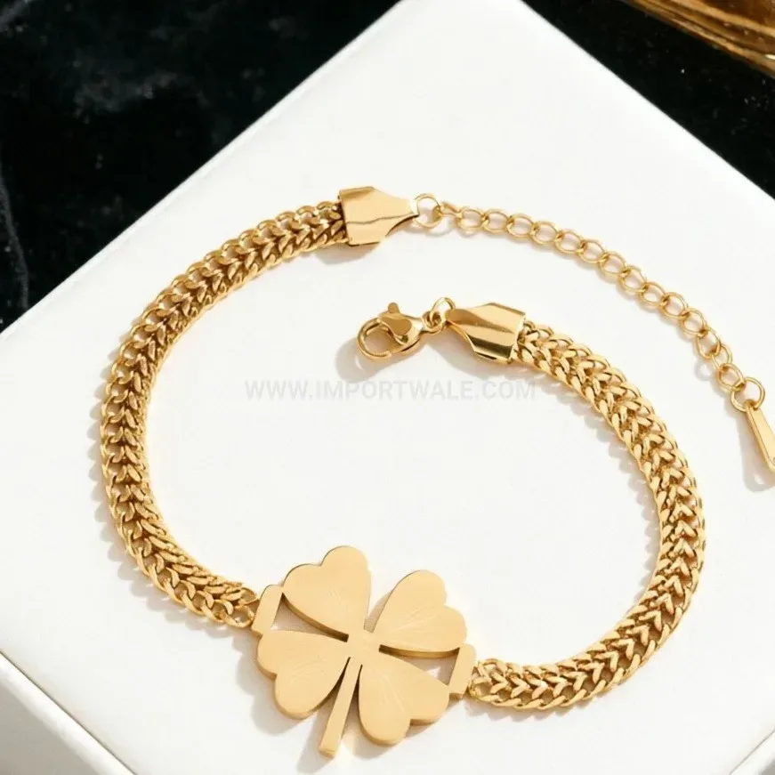 Braided Chain Four Leaf Clover Stainless Steel Bracelet