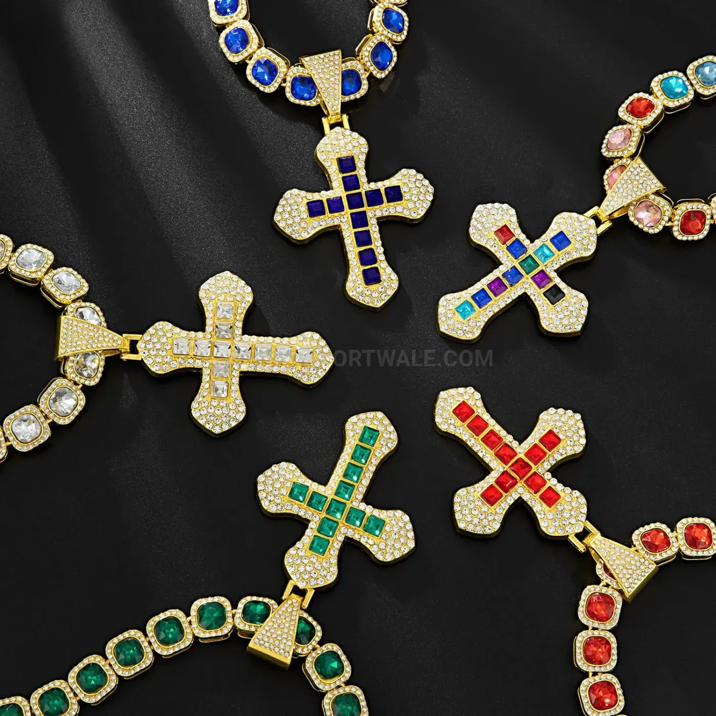 Premium Layered Square Gem Cross Pendant Cuban Necklace