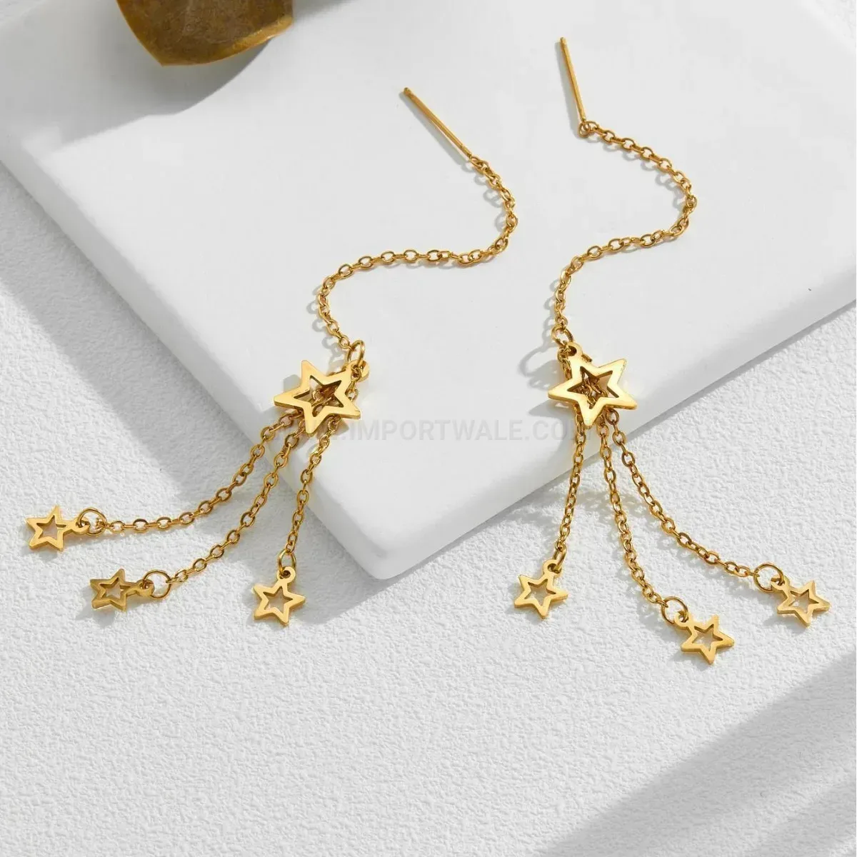 Star Tassel Threader Earrings in 18K Gold Plated Titanium Steel