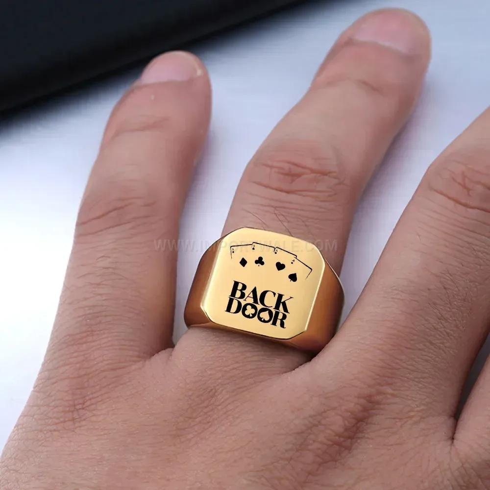 Trendy Polished Square Stainless Steel Playing Card Ring